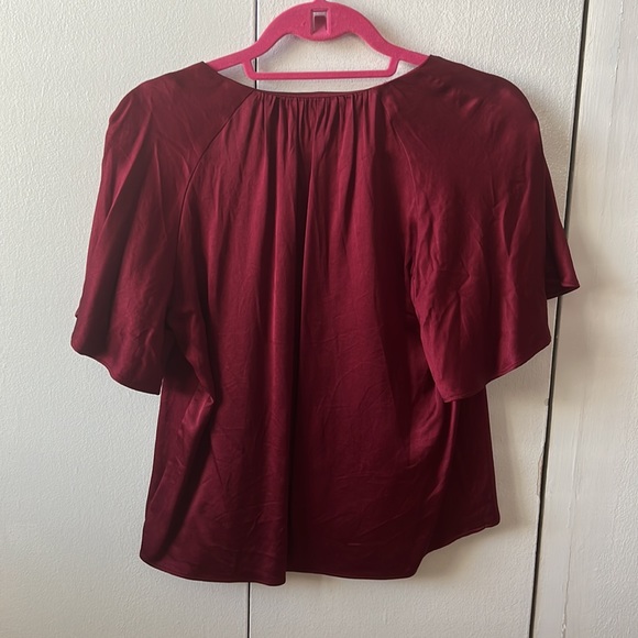 Joie Ankita Short Sleeve Flutter Sleeve Top, Burgandy Garnet Color - Picture 3 of 5